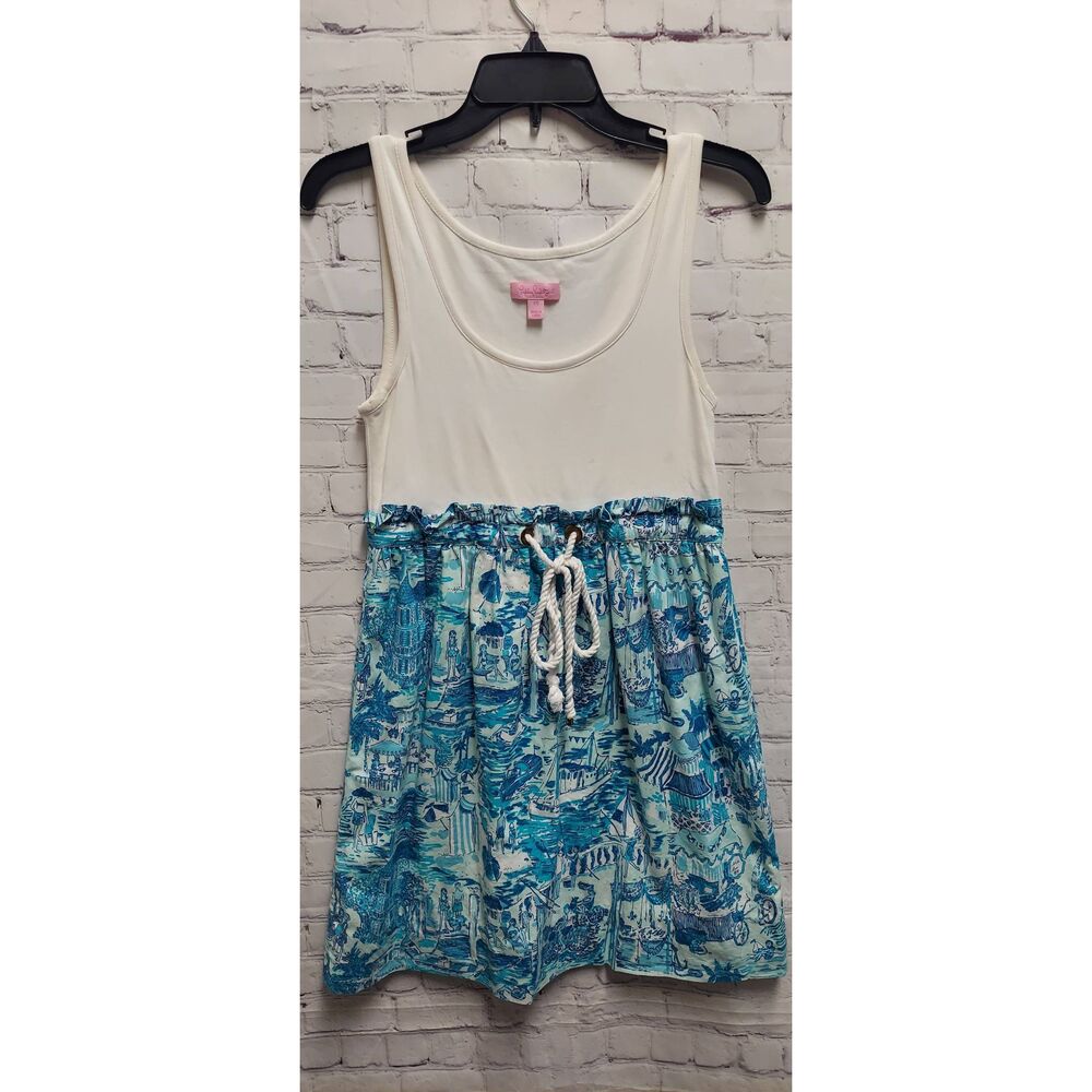 Lilly Pulitzer XS Nettie Fresh Catch Toile Tank  Dress Blue White Cruise Wear